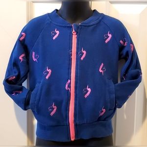 3/$12 Toddler Girl's Unicorn Print Zip Up Sweater With Pockets